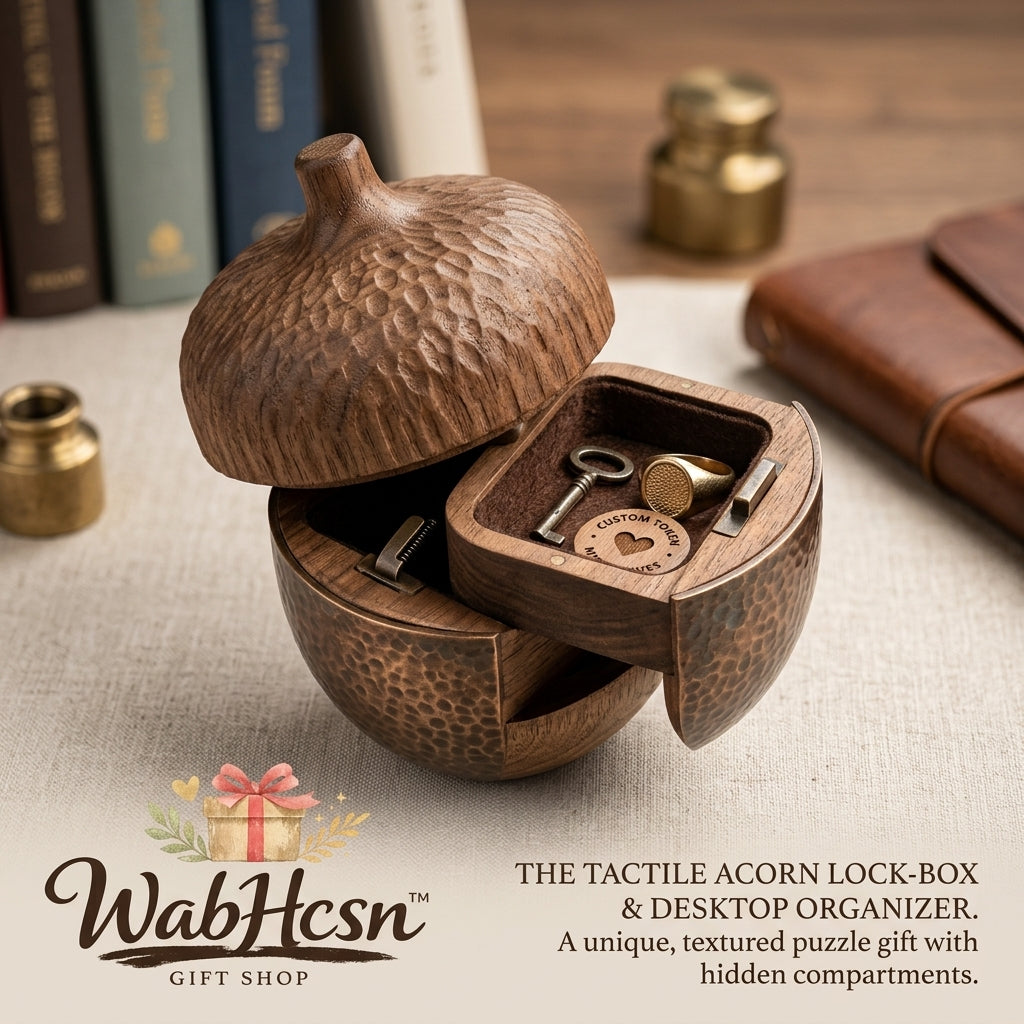 WabHcsn™ Tactile Acorn Wooden Puzzle Box with Secret Compartment | Handcrafted Vintage Jewelry Organizer & Desktop Lock-Box | Unique Creative Gift for Men, Women & Puzzle Lovers