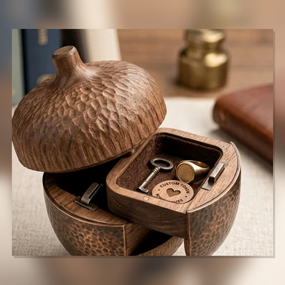 WabHcsn™ Tactile Acorn Wooden Puzzle Box with Secret Compartment | Handcrafted Vintage Jewelry Organizer & Desktop Lock-Box | Unique Creative Gift for Men, Women & Puzzle Lovers